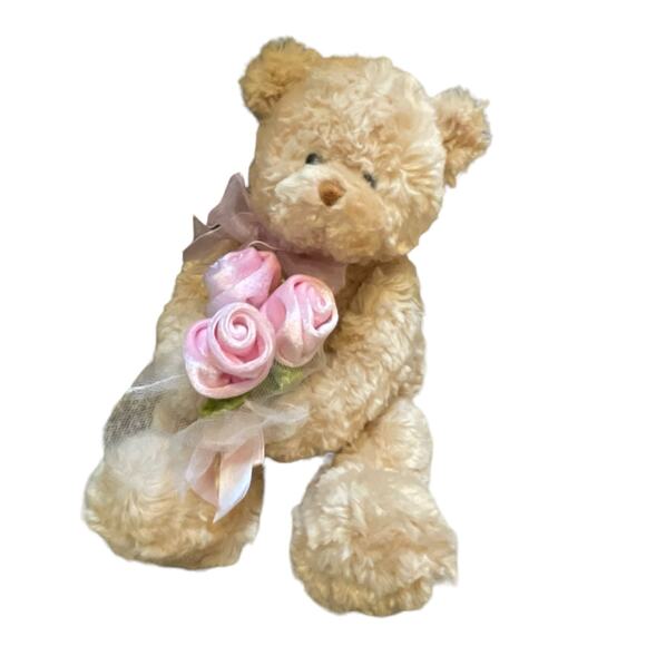 9" Gund Teddy Bear Plush Bear Stuffed Animal Roses Ribbon Nursery Baby Shower - Picture 6 of 12